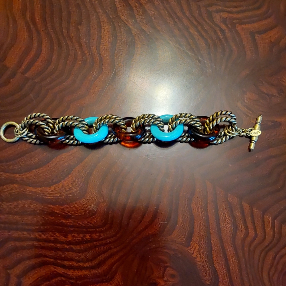 Chico's Elegant Gold and Blue Chain Bracelet